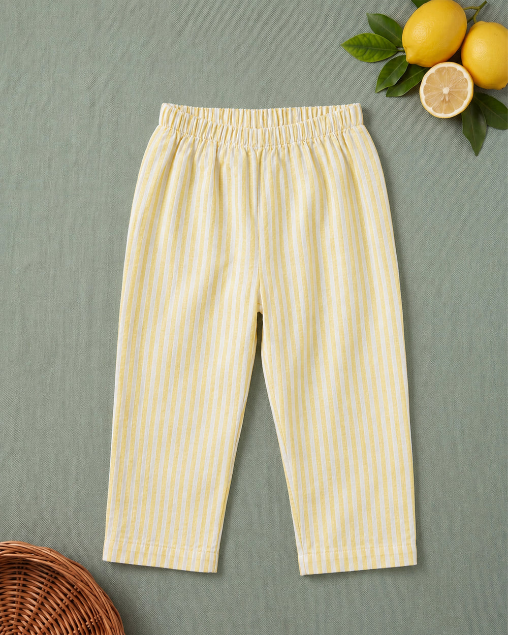 Boys Yellow and White Embroidered Kurta and Pajama Pants Set - Lemonade