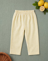 Boys Yellow and White Embroidered Kurta and Pajama Pants Set - Lemonade