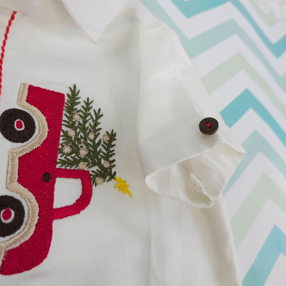 Embroidered Half Sleeve Shirt - Christmas Truck
