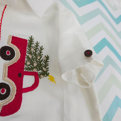 Embroidered Half Sleeve Shirt - Christmas Truck