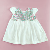 Textured Embroidered White Dress with Cap Sleeves - Paisley