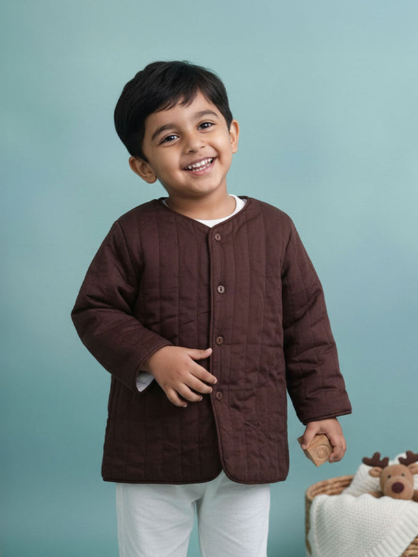 Choco Brown Button Up Quilted Jacket