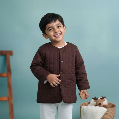 Choco Brown Button Up Quilted Jacket