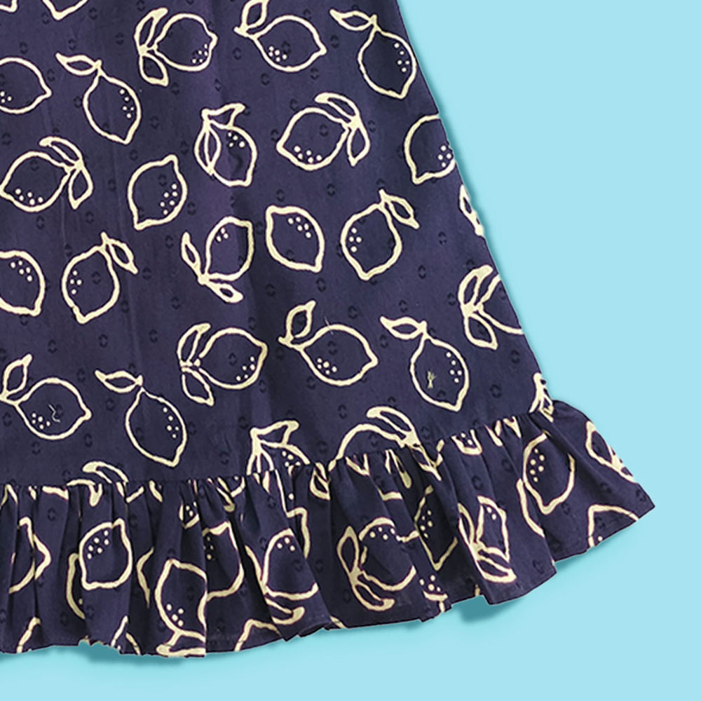 Printed Shoulder Knot Dress - Lemon