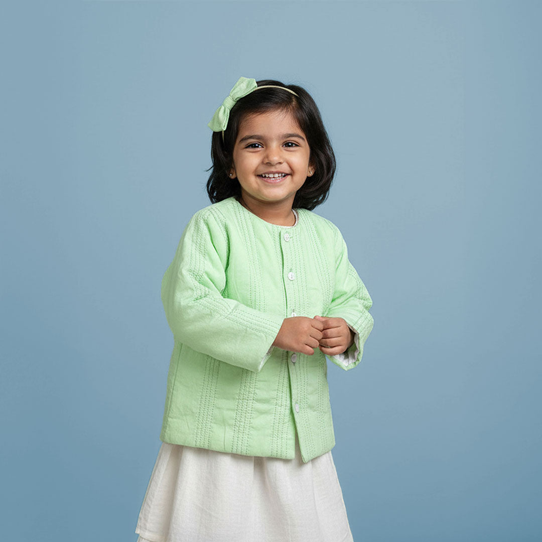 Keebee Organic Cotton Mint Green Button Up Quilted Jacket