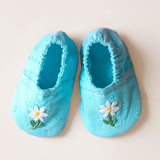 Baby Girl Embroidered Turquoise Blue Shoes - White Flowers