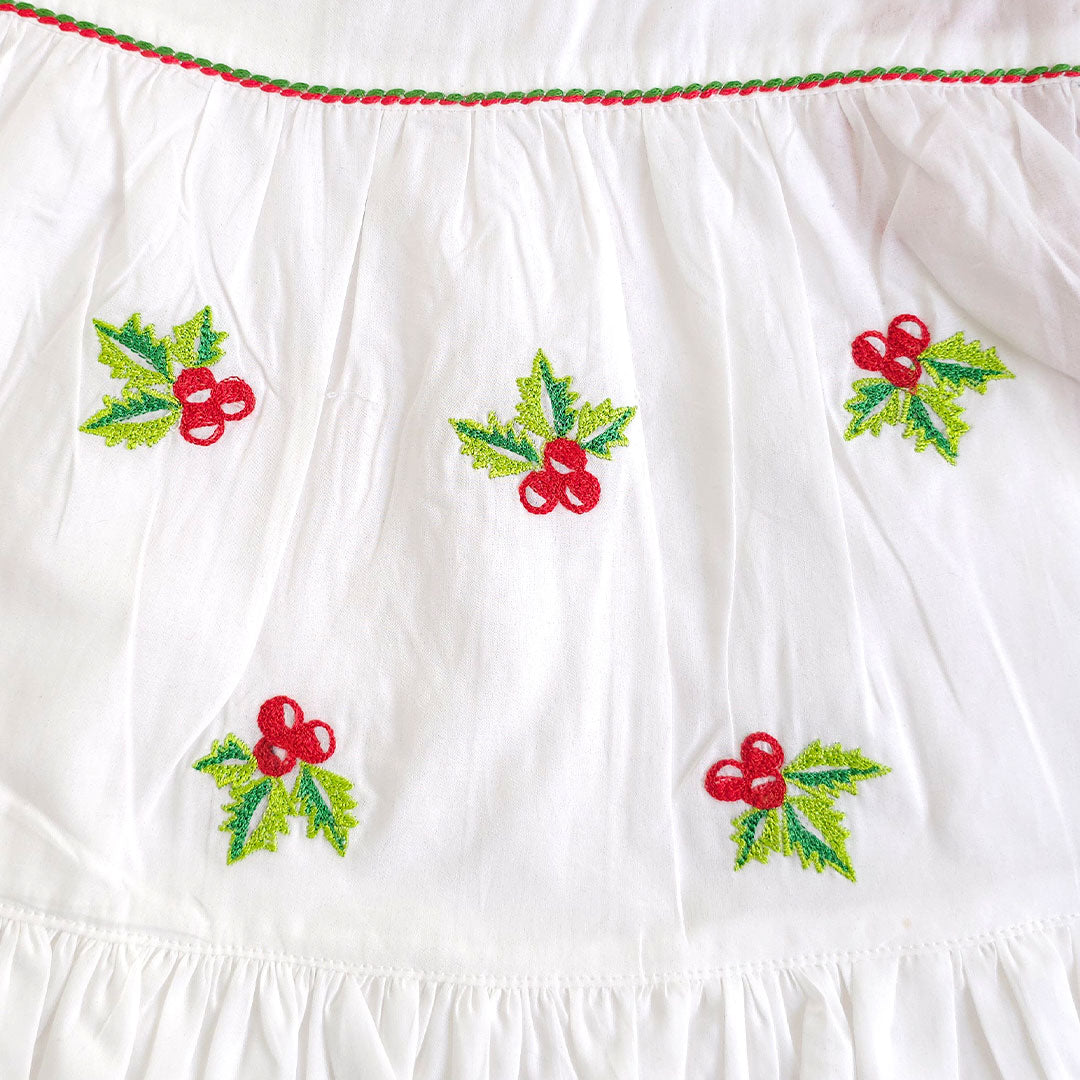 Keebee Organic Cotton Baby Girl Embroidered White Dress and Accessories Set - Merry Holly