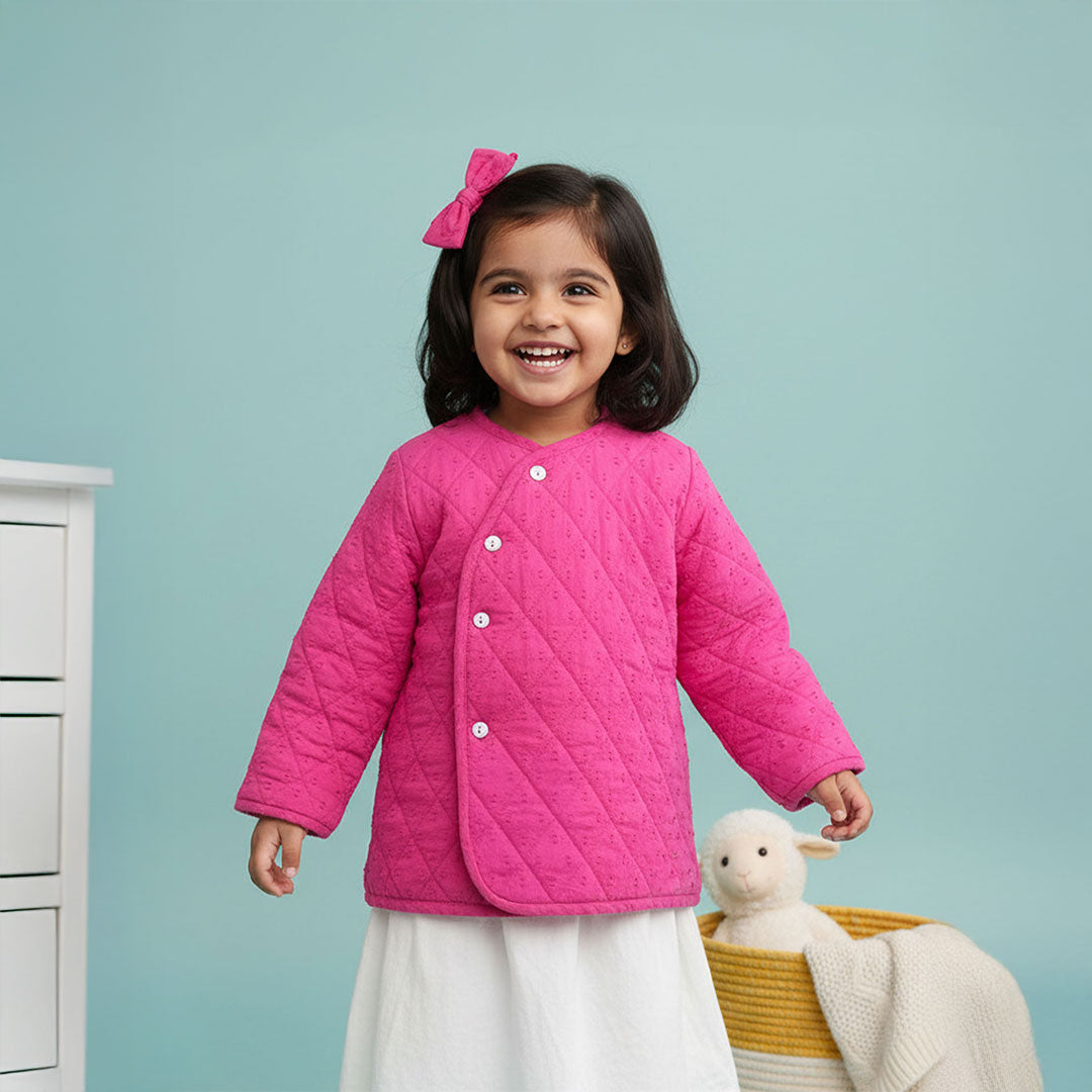 Keebee Organic Cotton Hot Pink Button Up Quilted Jacket