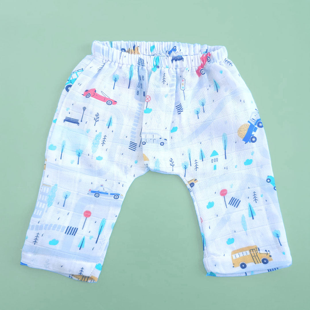 Keebee Organic Cotton Muslin Printed White Jabla, Diaper Pants and Accessories Set - Tiny Town