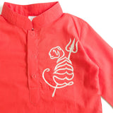 Baby Boy Embroidered Red Kurta paired with Pajama Pants - Tiger