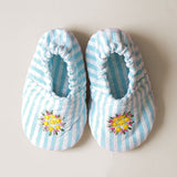 Baby Girl Embroidered Light Blue and White Shoes - Pink Flowers