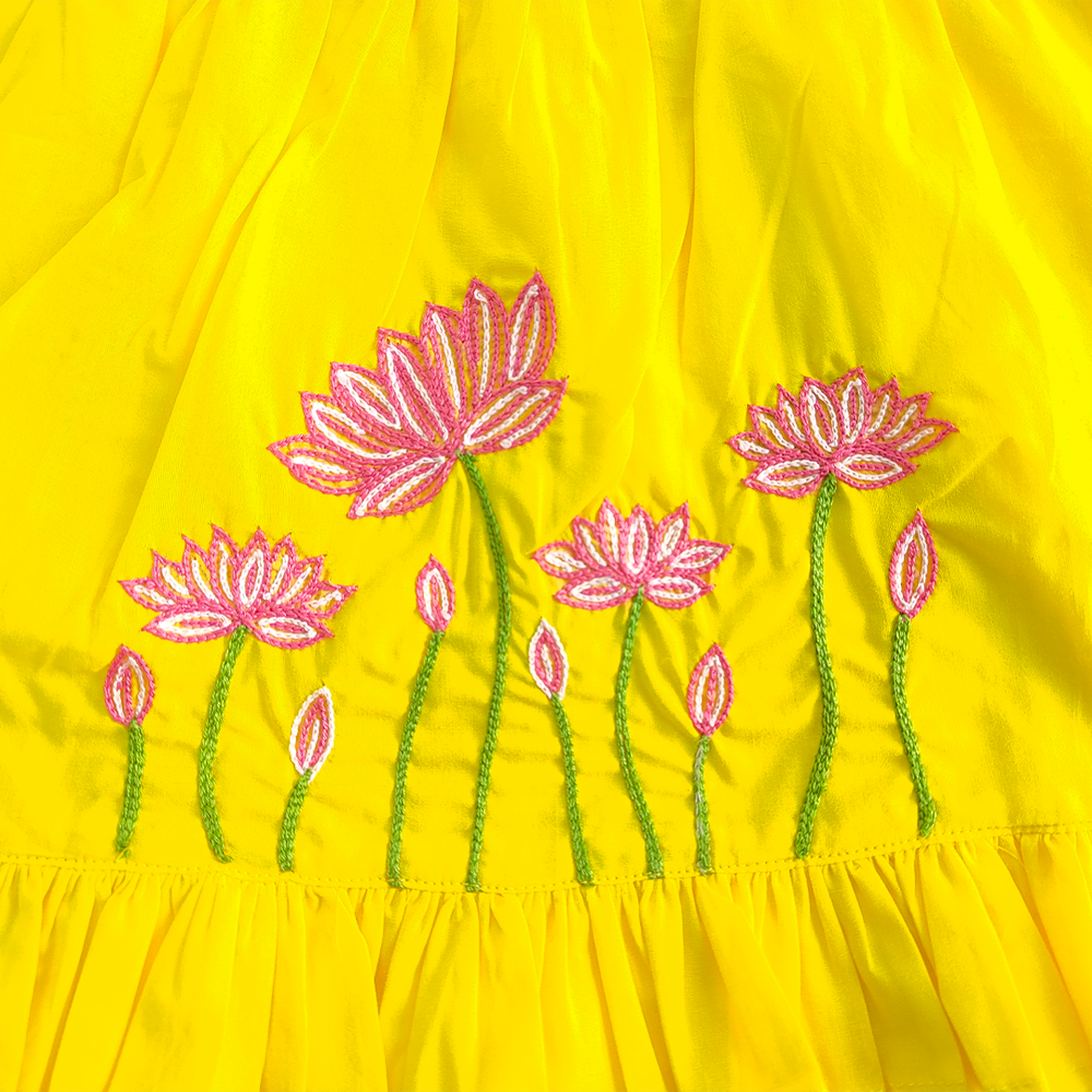 Baby Girl Embroidered Yellow Wrap Dress and Accessories Set - Lotus Pond