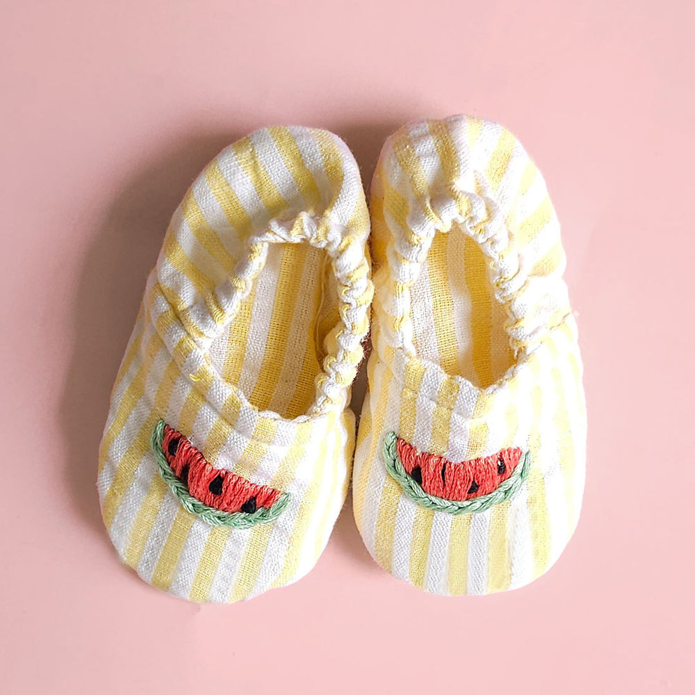 Unisex Baby Embroidered Yellow and White Shoes - Sweet Watermelons