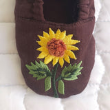 Choco Brown Embroidered Baby Shoes - Sunflowers