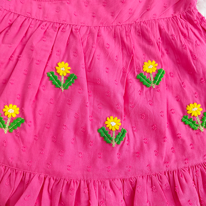 Embroidered Hot Pink Wrap Dress and Accessories Set - Yellow Bloom