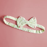 Girls Embroidered Lime Green and White Classic Bow Headband - Home Sweet Home