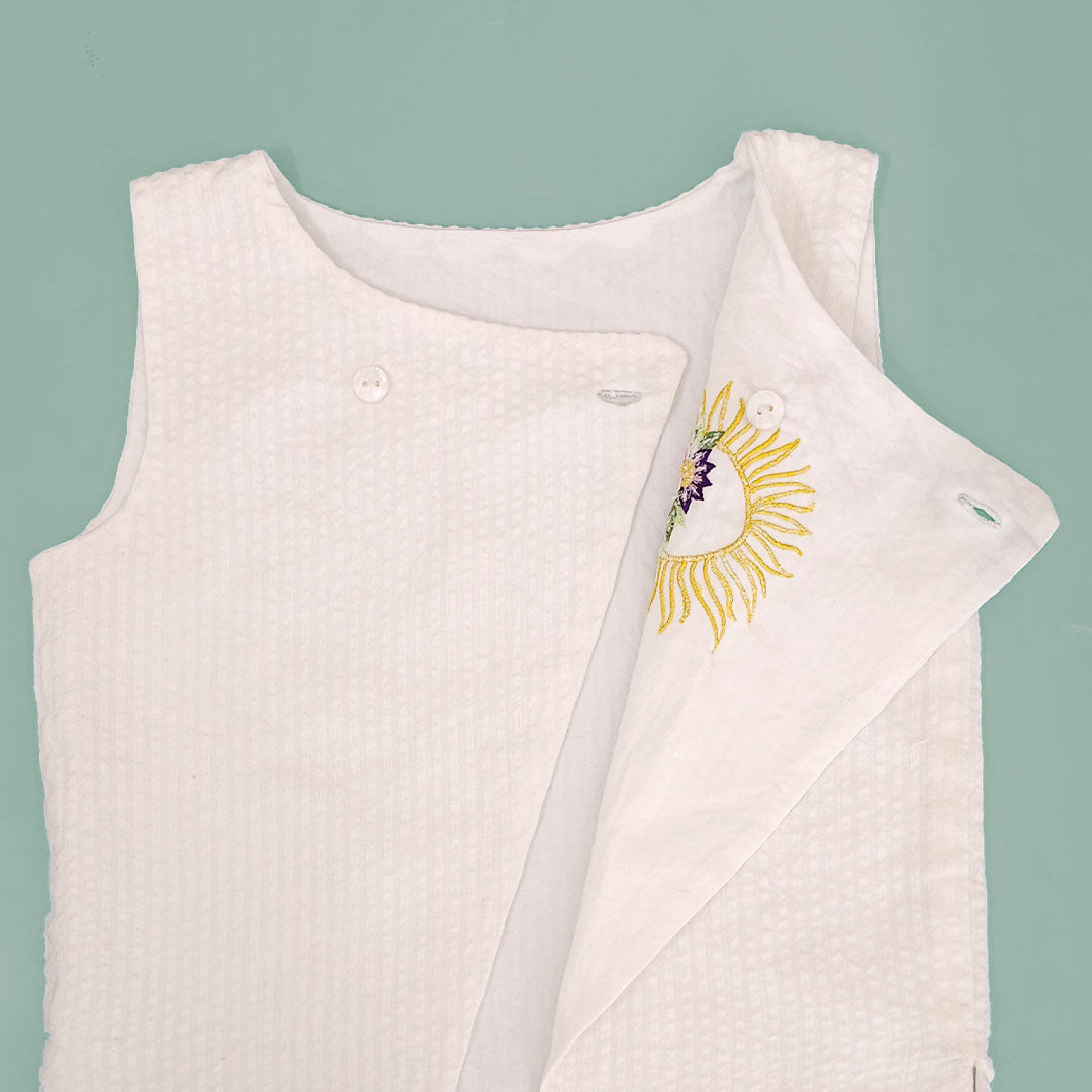 Keebee Organic Cotton Sun Embroidered Jacket Kurta and White Pajama Pants Set - Mint Green