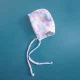 Muslin Printed White Baby Bonnet - Bunny with Balloons