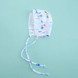 Muslin Printed White Baby Bonnet - Tiny Town
