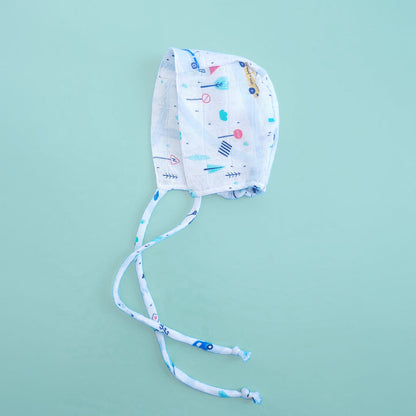 Muslin Printed White Baby Bonnet - Tiny Town