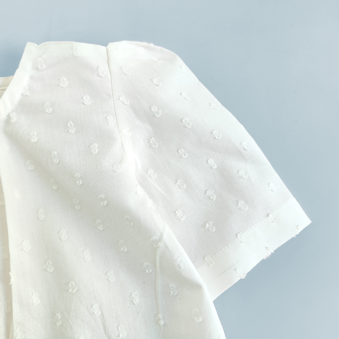 Textured Puff Sleeve Embroidered Dress - Flowers