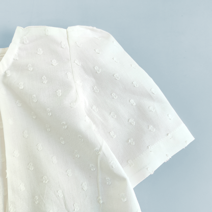 Textured Puff Sleeve Embroidered Dress - Flowers