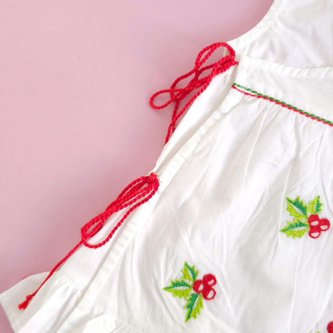 Keebee Organic Cotton Baby Girl Embroidered White Dress and Accessories Set - Merry Holly