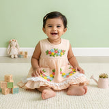 Embroidered Peach Dress and Accessories Set - Peony