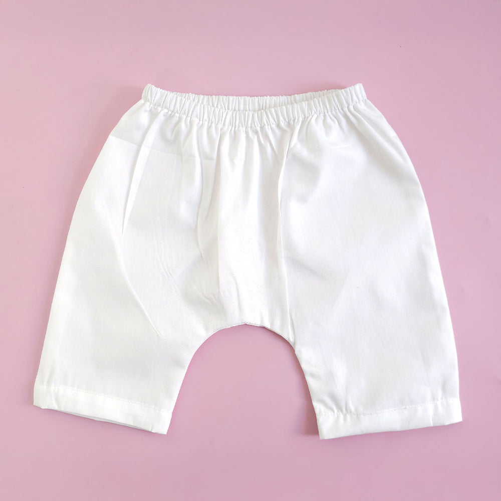 Embroidered White Jabla, Diaper Shorts & Accessories Set - Elephant