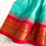 Baby Girl Handloom Raw Silk Ethnic Maxi Dress and Accessories Set - Red and Green