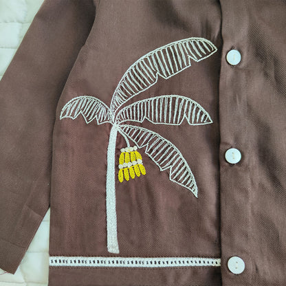 Embroidered Choco Brown Kurta and Pajama Pants Set - Plantain