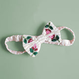 Girls Embroidered Beige and White Classic Bow Headband - Pink Bloom