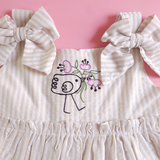 Girls Embroidered Beige and White Coord Set - Birdie with Flowers