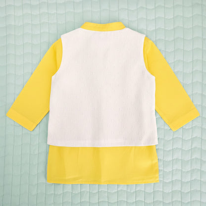 Sun Embroidered Jacket Kurta and White Pajama Pants Set - Yellow