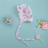 Muslin Printed White Baby Bonnet - Circus Crew