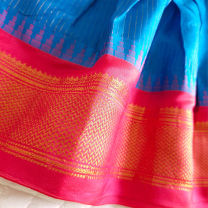 Keebee Raw Silk Ethnic Maxi Dress and Accessories Set - Pink and Blue