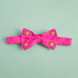 Hot Pink Embroidered Classic Bow Girls Headband - Garland of Flowers