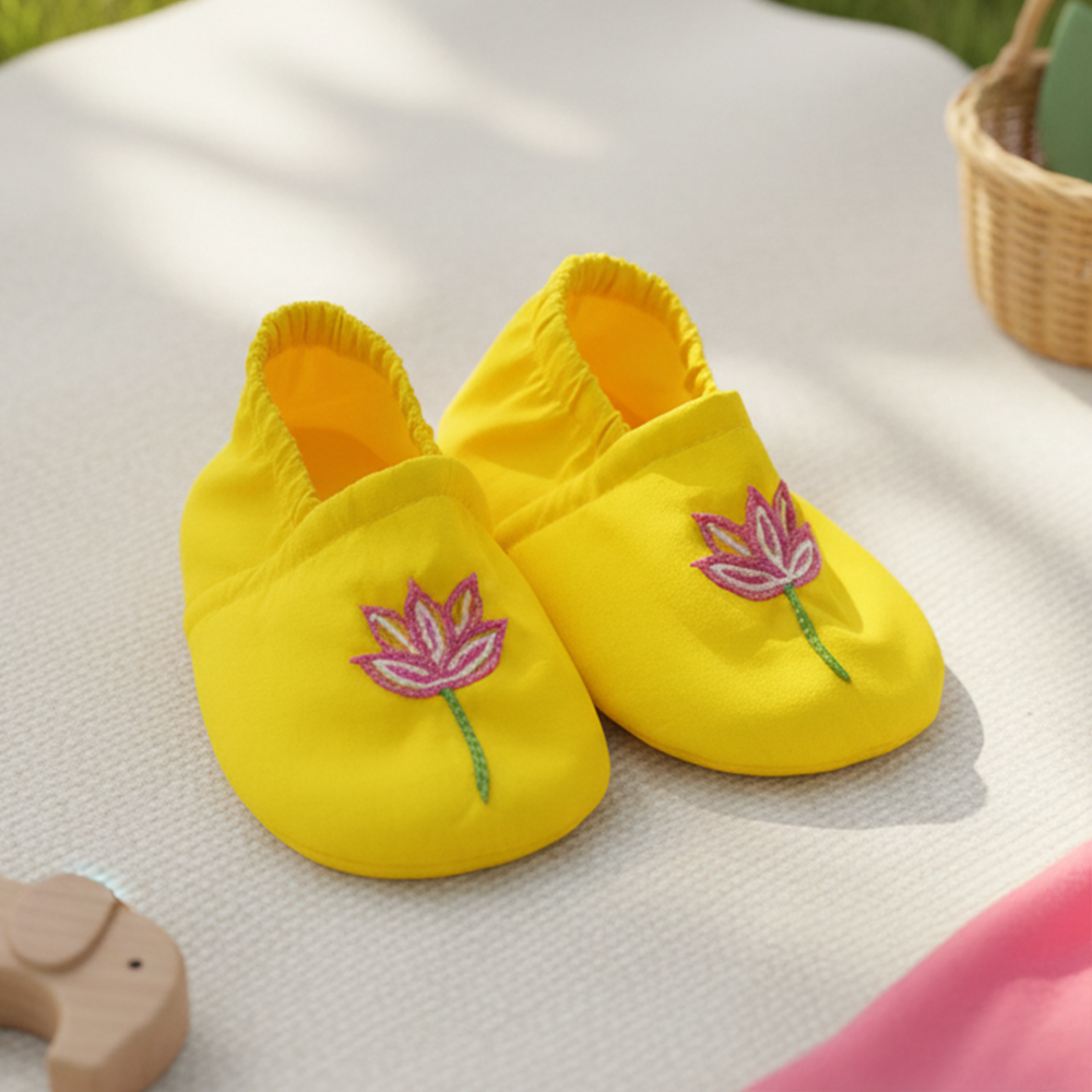 Baby Embroidered Yellow Shoes - Lotus Pond
