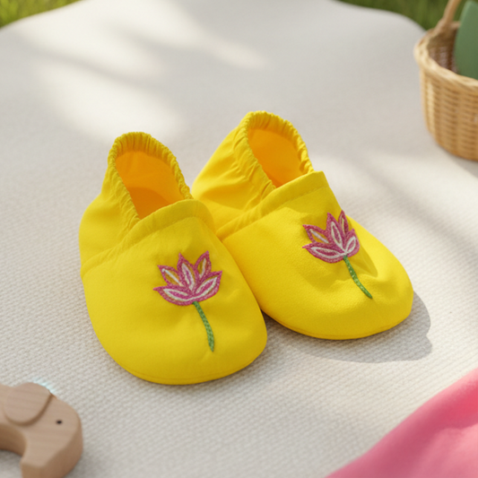 Embroidered Yellow Baby Shoes - Lotus Pond