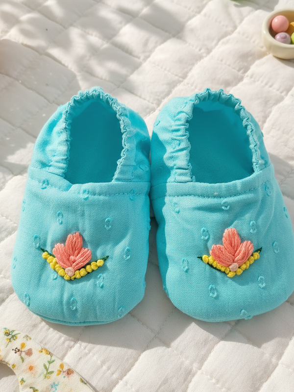 Baby Embroidered Turquoise Blue Shoes - Bug In My Pocket