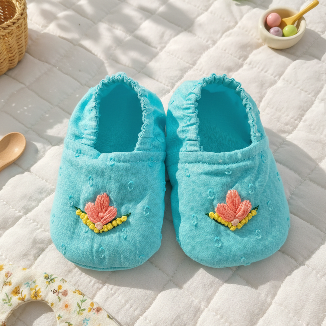 Keebee Organic Cotton Baby Girl Embroidered Turquoise Blue Wrap Dress and Accessories Set - Bug In My Pocket