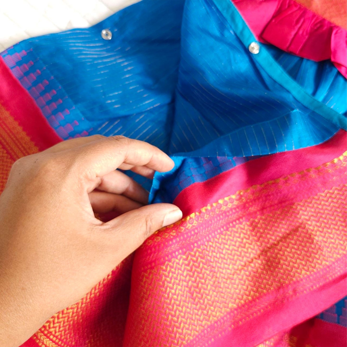 Keebee Raw Silk Ethnic Maxi Dress and Accessories Set - Pink and Blue