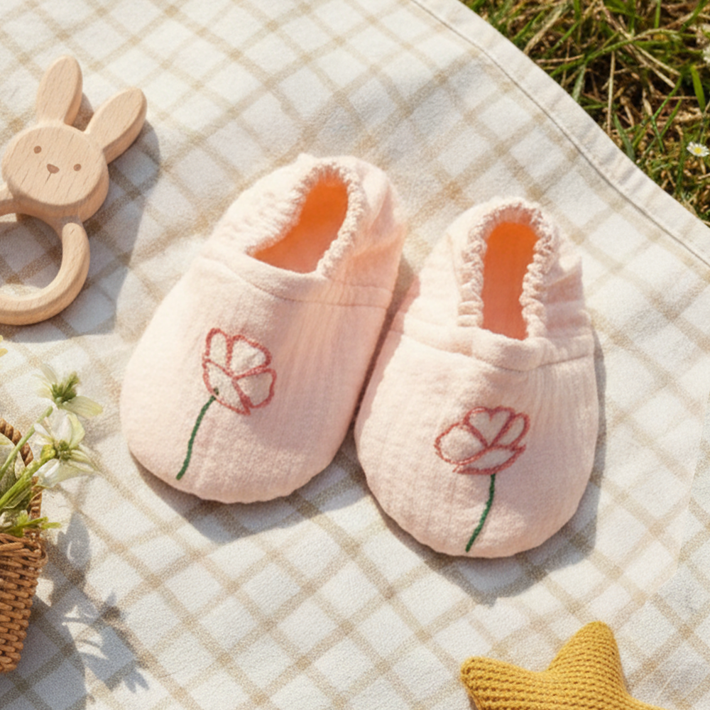 Baby Girl Embroidered Sweet Peach Shoes - Poppy Field