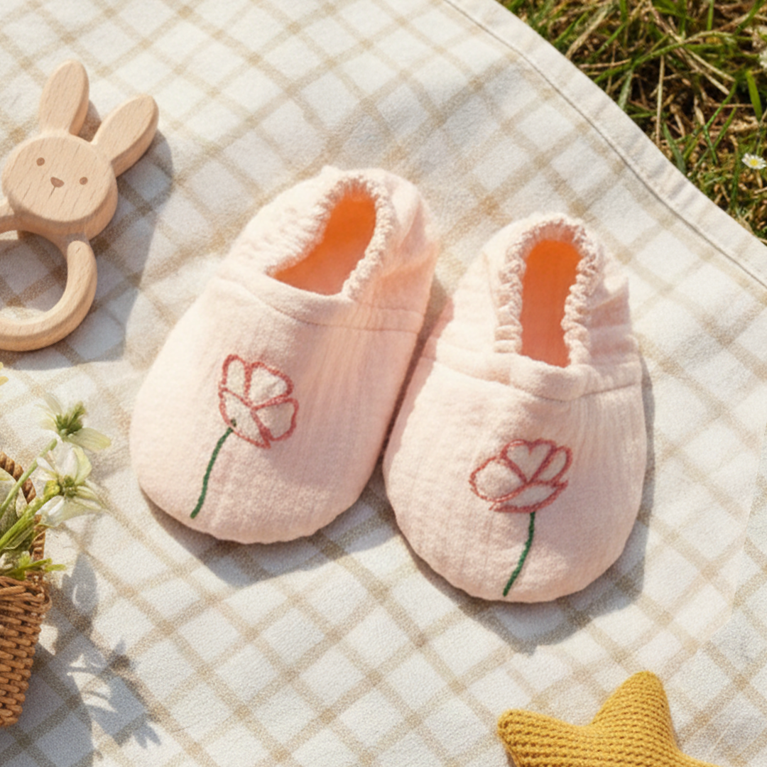 Keebee Organic Cotton Baby Girl Embroidered Sweet Peach Wrap Dress and Accessories Set -Poppy Field