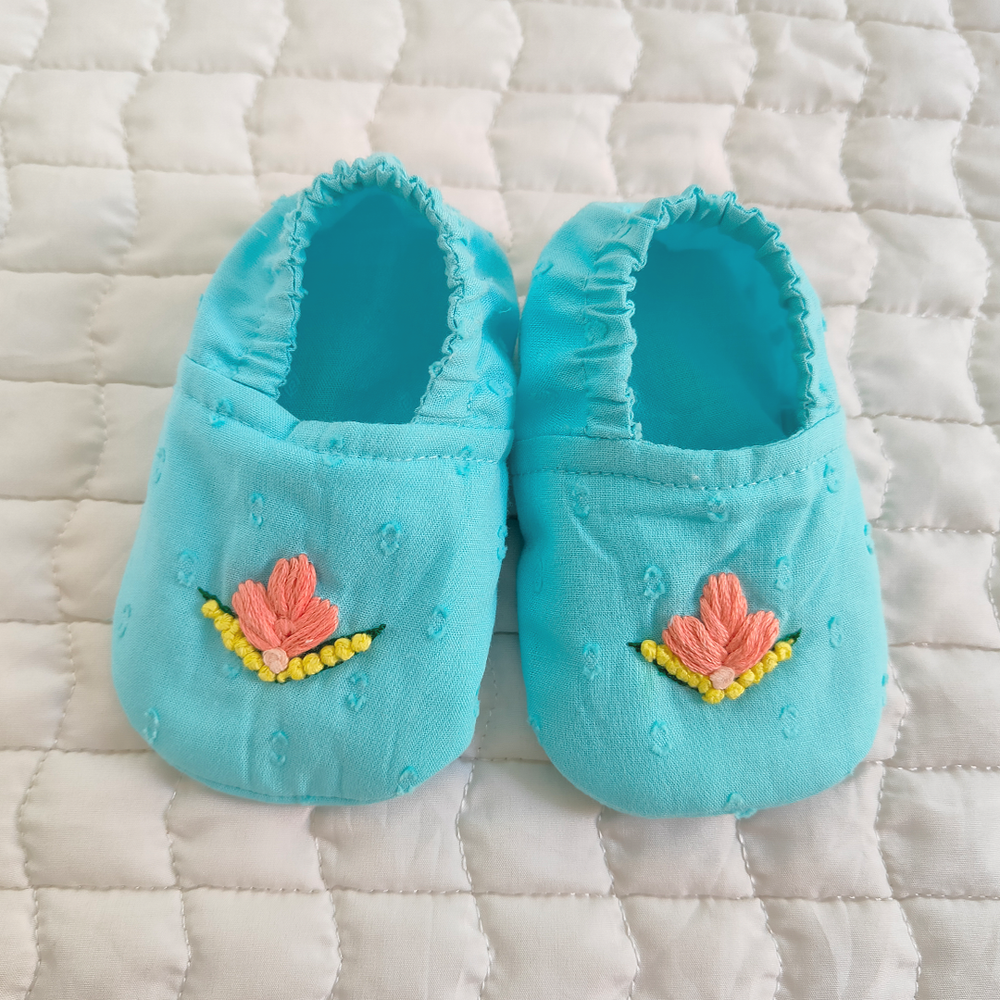Baby Embroidered Turquoise Blue Shoes - Bug In My Pocket