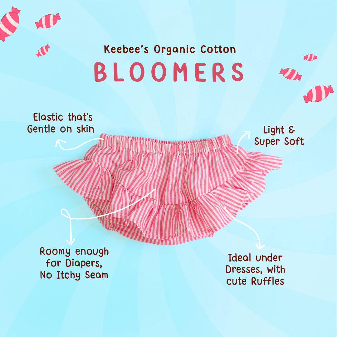 Keebee Organic Cotton Ruffled Baby Girl Bloomer - Pink Stripes