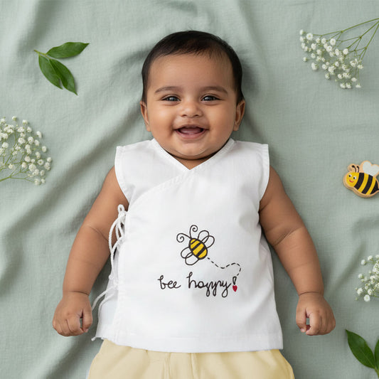Organic Cotton Sleeveless Embroidered Baby Jabla - Bee