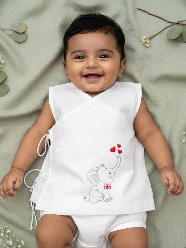 Sleeveless Embroidered Baby Jabla - Elephant
