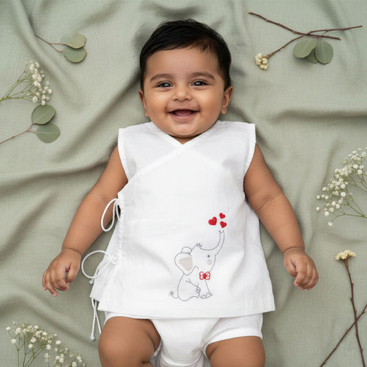 Organic Cotton Sleeveless Embroidered Baby Jabla - Elephant
