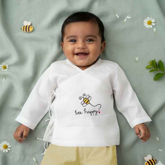 Keebee Organic Cotton Full Sleeve Embroidered Baby Jabla - Bee Happy